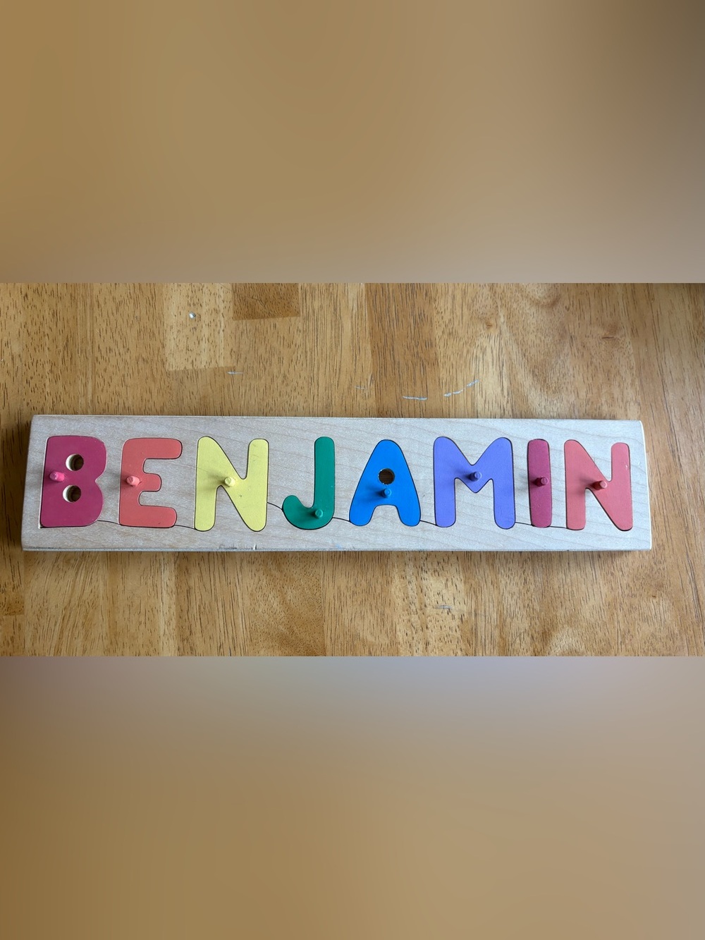 Wooden Alphabet Peg Name Puzzle - Multicolor Letter Set for Kids